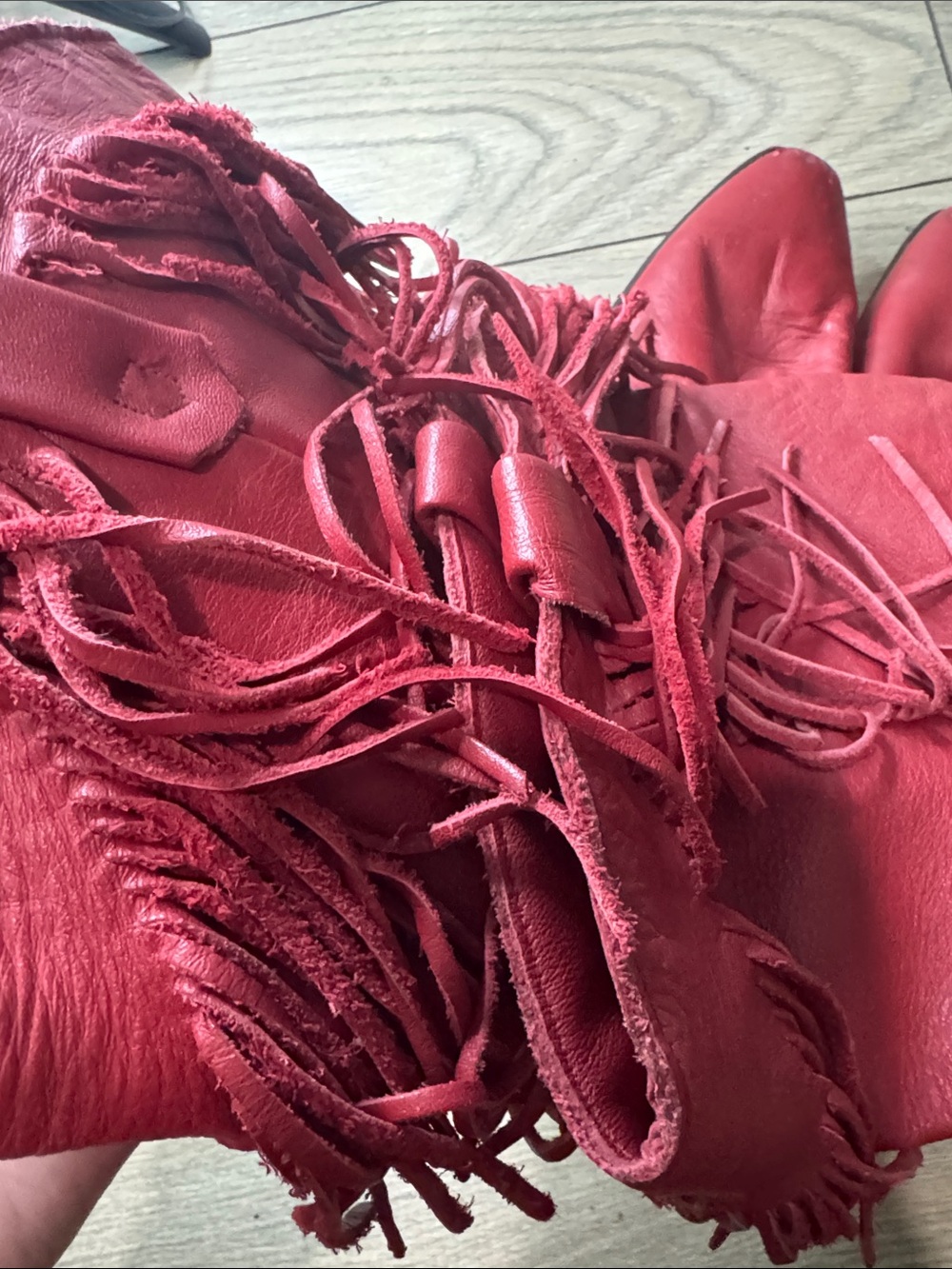 Western Red Fringe Leather Women's Boots - Picture 9 of 11